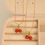 Senior Sweet Girl Student Cute Gift Carnelian Cherry Fruit Necklace Clavicle Chain Stainless Steel Female