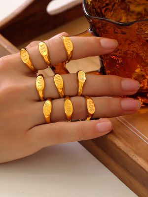 Elegant Index Finger Ring Lucky Number Three-Link Design Stainless Steel Gold-Plated Ring Ring Does Not Fade