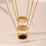 Geometric Stainless Steel Black Agate Inlaid Necklace Pendant 18K Electroplated Real Gold Ornament