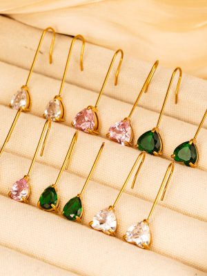 Stainless Steel Inlaid Zircon Water Drop Earrings Women's Light Luxury High-End Long Vacuum Vapor Plating 18K Earrings