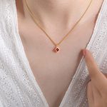 color: P1558-Gold Red Glass Stone Necklace -40+5cm
