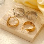 Round Multi-Layer Stainless Steel Earrings Women's 18K Gold Plating Premium Earrings