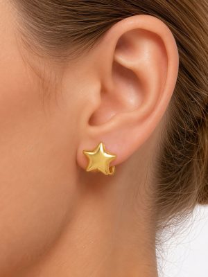 Gold star ear clip earrings, 316 stainless steel, light luxury, versatile style.