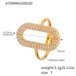 color: A769-Gold Ring Shape Zircon Ring / size: US 7