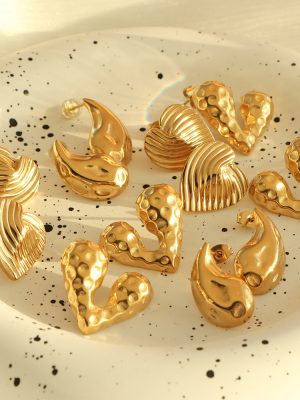 French Style Beautiful Pleated Texture Heart-Shaped Water Drop Earrings Autumn/Winter Earrings Color-Preserving Light Luxury Stainless Steel Studs