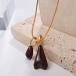 New Stainless Steel 18K Gold Fashionable Deep Coffee Drop Oil Necklace Pendant Atmospheric Commuter Jewelry Women's
