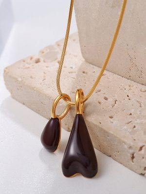 New Stainless Steel 18K Gold Fashionable Deep Coffee Drop Oil Necklace Pendant Atmospheric Commuter Jewelry Women's