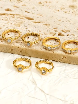 Stainless Steel Geometric round Inlaid Zircon Earrings Earrings Women's High-Grade All-Match Earrings