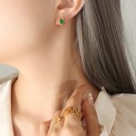 color: F171-Gold Green Zircon Stud Earrings