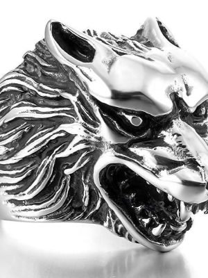 Design Vintage Ring Distressed Wolf Head Ring Female Classic Couple Hand Jewelry