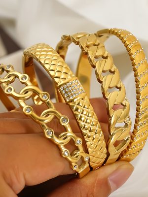 Stainless Steel Gold-Plated Inlaid Zircon Buckle Bracelet Female Advanced All-Match Bracelet