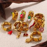 New DIY Pendant Ring Ring Stainless Steel 18K Gold Plating Exaggerated Multiple Plain Women