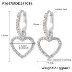 color: F1647-Steel Color Heart Set with Zircon Earrings