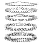 Popular Stainless Steel 5-Piece Cuban Bracelet Casual Figaro Non-Fading Suit