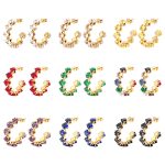 INS Stainless Steel Square Claw Zircon Earrings Women's Simple Seven-Color Rhinestone Ear Rings