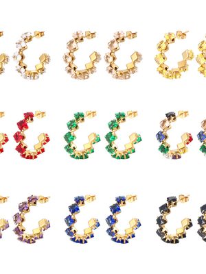 INS Stainless Steel Square Claw Zircon Earrings Women's Simple Seven-Color Rhinestone Ear Rings