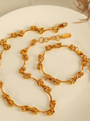 Stainless Steel Bracelet and Necklace Set Gold-Plated Exaggerated Design All-Match Men's and Women's Jewelry