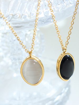 Palace Retro Affordable Luxury Design Opal Pendant Clavicle Chain Stainless Steel Necklace P703-4