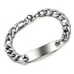 Men's Hip Hop Stainless Steel Bracelet Figaro Cuban Chain Blank Nameplate Non-Fading Decoration