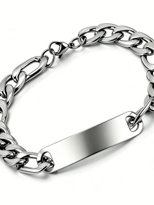 Men's Hip Hop Stainless Steel Bracelet Figaro Cuban Chain Blank Nameplate Non-Fading Decoration
