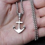 Domineering Men's Cool Navy Skull Boat Anchor Necklace Men's Glossy Hook Stainless Steel Pendant