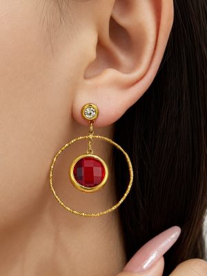 New Double-Layer Twisted Ring Glass Stone PVD Vacuum Plating Stainless Steel Eardrop Light Luxury Earrings for Women