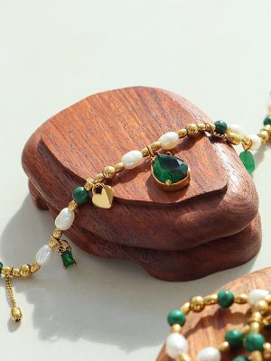 Palace Non-Fading Design Elegant Graceful Personality Freshwater Pearl Zircon Jade Turquoise Pendant Necklace