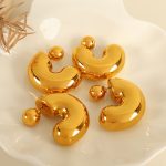 C- Shaped Dual-Wear Hollow Metal Earrings Stainless Steel Plated 18K Gold Stand Body Light Luxury Earrings