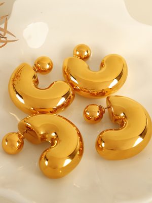 C- Shaped Dual-Wear Hollow Metal Earrings Stainless Steel Plated 18K Gold Stand Body Light Luxury Earrings