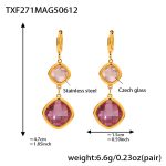 color: TXF271-Gold Purple Glass Stone Earrings