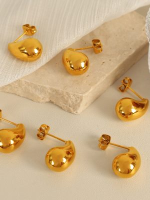 New Stainless Steel Plated 18K Gold Plated Glossy Water Drop Ear Studs Simple Atmospheric Design Earrings