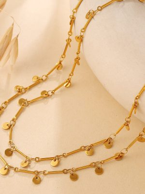 Summer Vacation Versatile Smart Wafer Tassel Clavicle Chain 18K Gold Plated Advanced Mirror Necklace