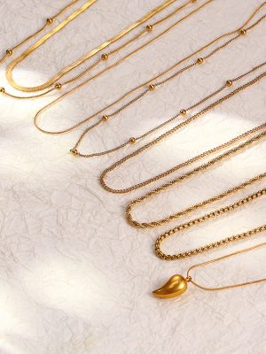 18K Gold Plating Stainless Steel Figaro Necklace Women's Versatile Chain Necklace