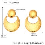 color: F407-Gold Crescent Shape Hammered Earrings