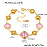 color: TXE279-Gold Pink Glass Stone Bracelet 16+5cm