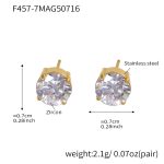 color: F457-Gold Zircon Stud Earrings -7mm
