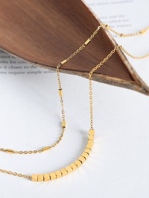 Double-Layer Square Shining Metal Necklace Summer Women's All-Match Retro