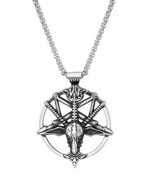 Vintage Satan Goat Pentagram Stainless Steel Pendant Personality Hipster Wear Necklace Pendant