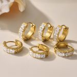 Rhinestone 5A Zircon round Ring Earrings Stainless Steel Simple Earrings Colorfast Ornament Female
