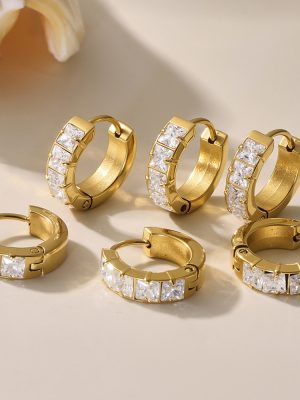 Rhinestone 5A Zircon round Ring Earrings Stainless Steel Simple Earrings Colorfast Ornament Female