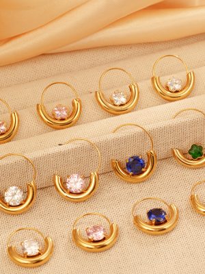 Geometric round Stainless Steel Rhinestone Earrings Advanced Flower Basket Modelling Earrings