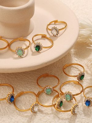 Oujia Jewelry Imitation Colored Gems Series Oval Emerald Ring Female Mild Luxury Retro Advanced Ring