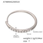 color: A748-Steel Color 5A White Zircon Open Ring / size: US 7
