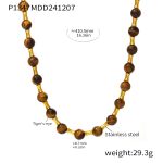 color: P1347-Gold Tiger Eye Bamboo Joint Necklace