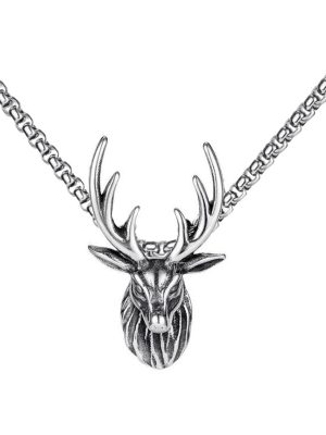 Sheep Head Antlers Eye Geometric Cross Necklace Stainless Steel Vintage Pendant Ornaments
