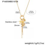 color: P1605-Gold Heart Zircon Necklace 42cm
