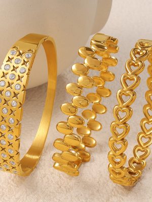 Hollow Heart-Shaped Multi-Part Bracelet Stainless Steel Plated 18K Real Gold Advanced Commuter