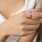 color: A077-Gold Deep Blue Colored Glaze Ring / size: US 7