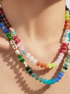 Summer Ornament Natural Stone Freshwater Pearl Stainless Steel Plated 18K Gold Light Luxury Women's Necklace