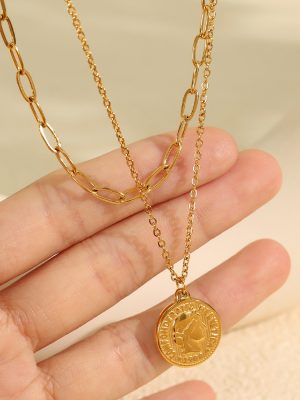 New Coin Necklace Female Personality Simple English round Plate Pendant Clavicle Chain